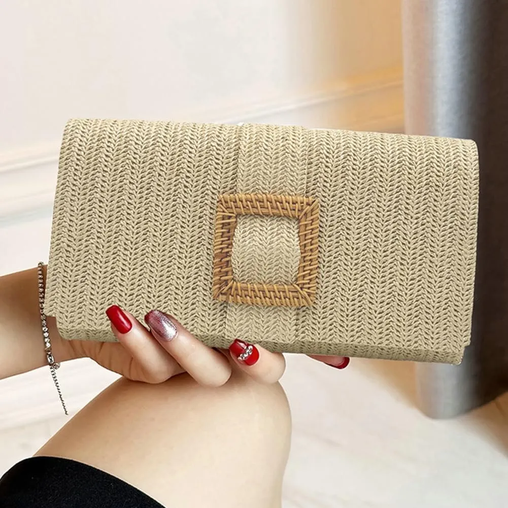 Straw Clutch Purse Women Evening Handbag Boho Crossbody Bag Summer Beach Woven Raffia Bag 2025 Wedding Travel Purse