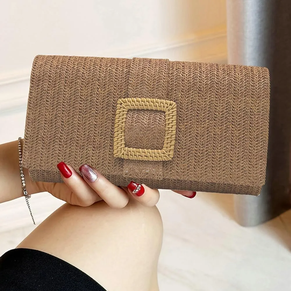 Straw Clutch Purse Women Evening Handbag Boho Crossbody Bag Summer Beach Woven Raffia Bag 2025 Wedding Travel Purse