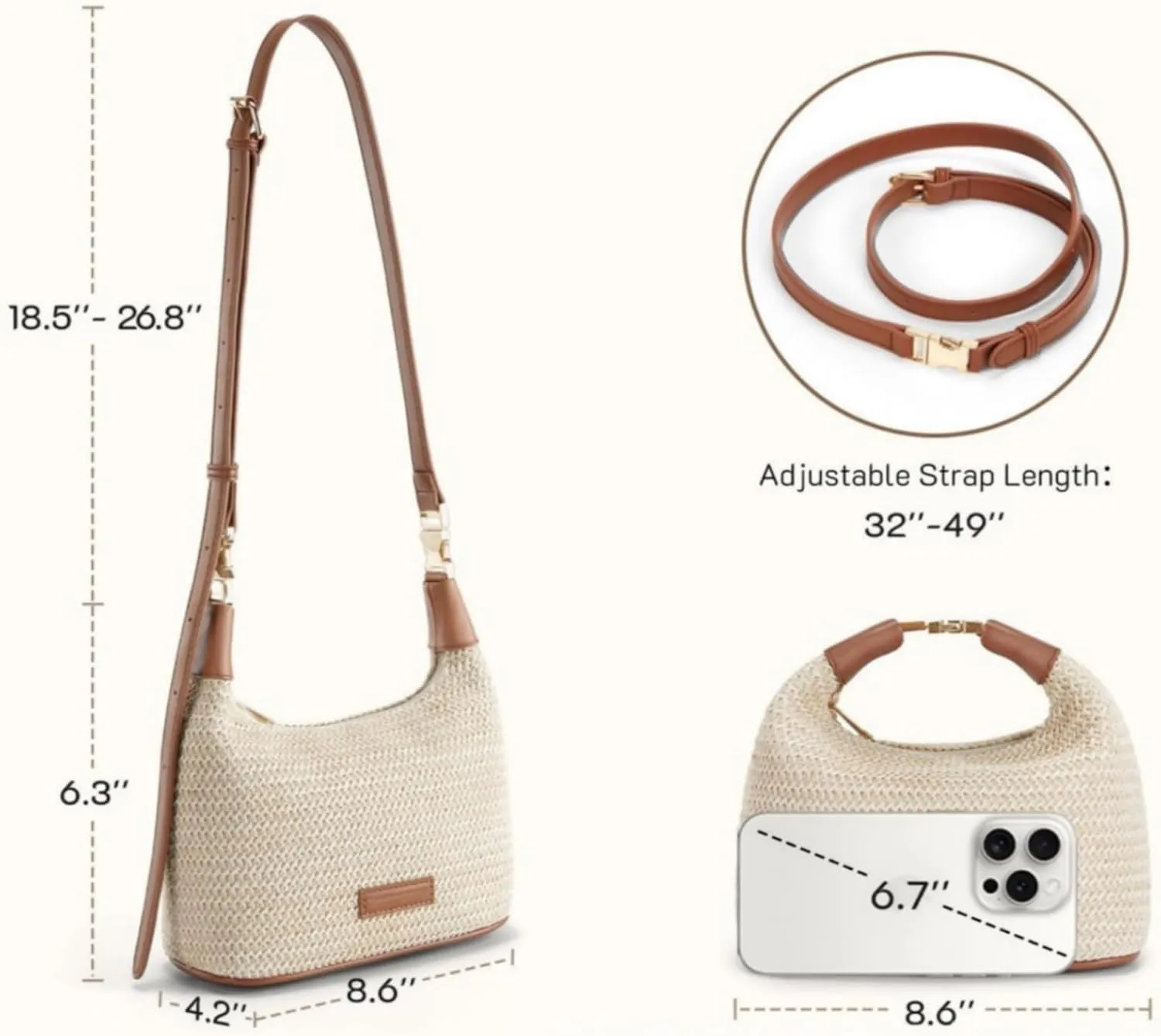 Straw Crossbody Bag for Women, Summer Raffia Handbag Top Handle Woven Tote Purse Vacation Handmade Bucket Clutch Bag