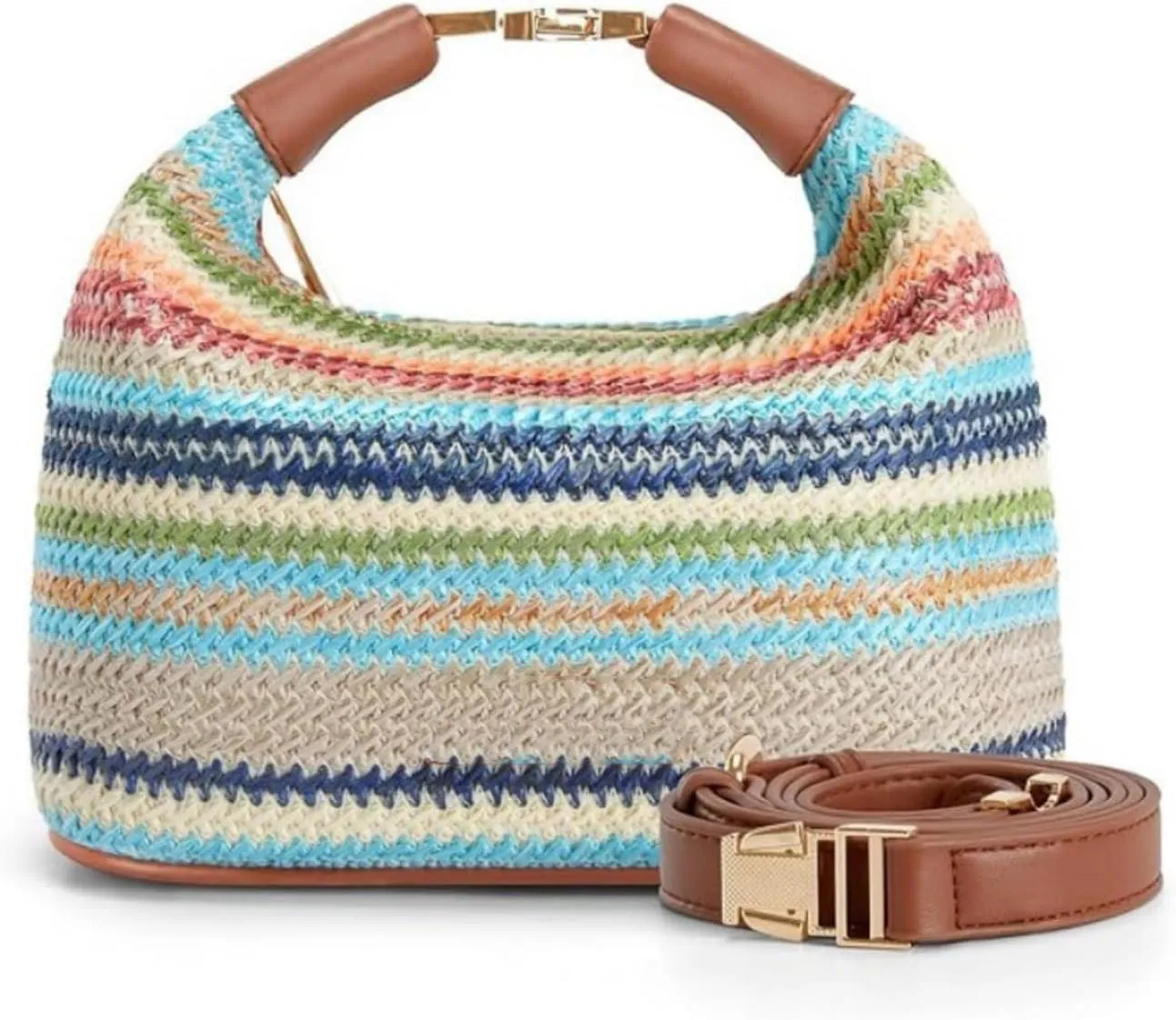 Straw Crossbody Bag for Women, Summer Raffia Handbag Top Handle Woven Tote Purse Vacation Handmade Bucket Clutch Bag