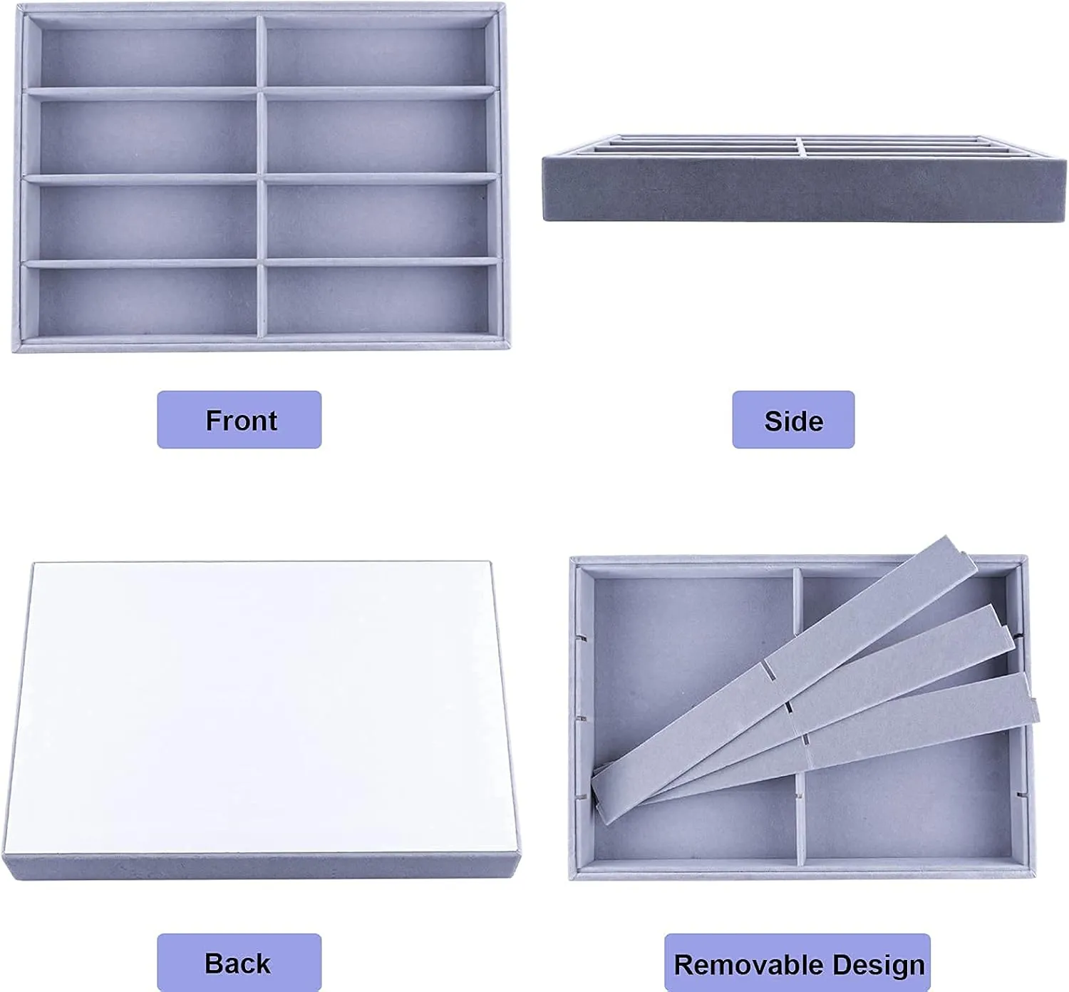 STYLIFING Sunglasses Organizer Tray, 8 Grids Eyeglasses Watch Holder Display Storage Case for Women Men - Gray