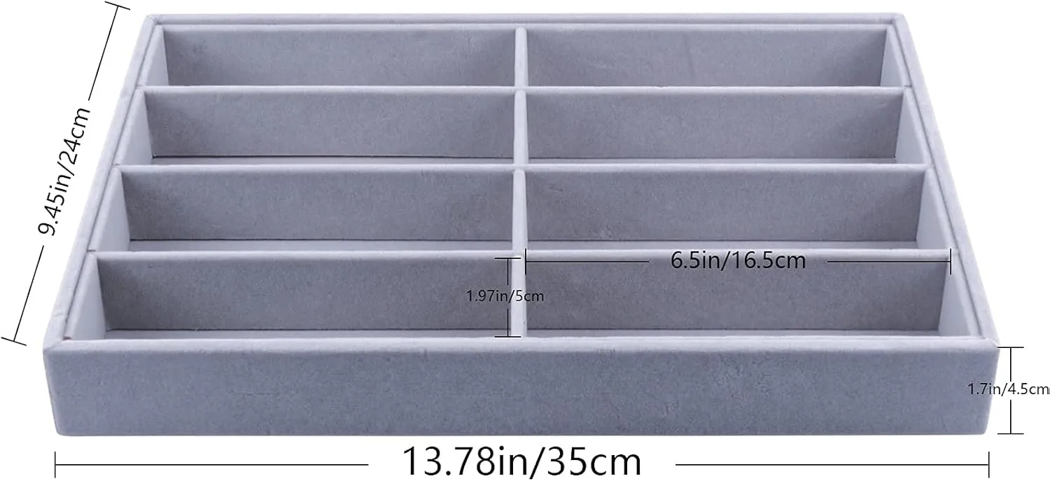 STYLIFING Sunglasses Organizer Tray, 8 Grids Eyeglasses Watch Holder Display Storage Case for Women Men - Gray