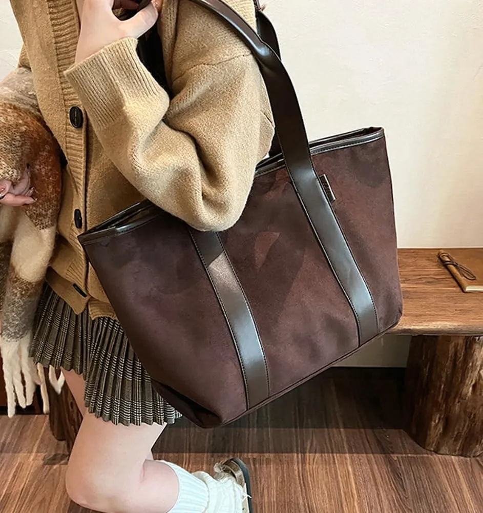 Suede Tote Bag Women Slouchy Shoulder Bag Vintage Hobo Bags Crossbody Purses Satchel Colleage Travel Tote Hnadbag