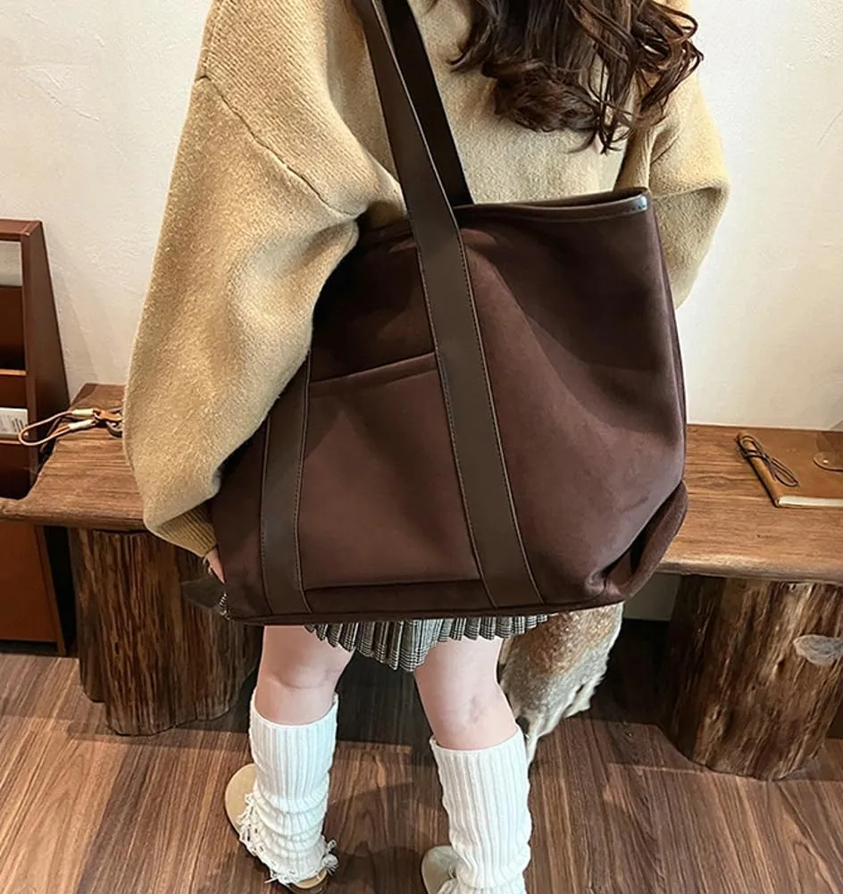 Suede Tote Bag Women Slouchy Shoulder Bag Vintage Hobo Bags Crossbody Purses Satchel Colleage Travel Tote Hnadbag