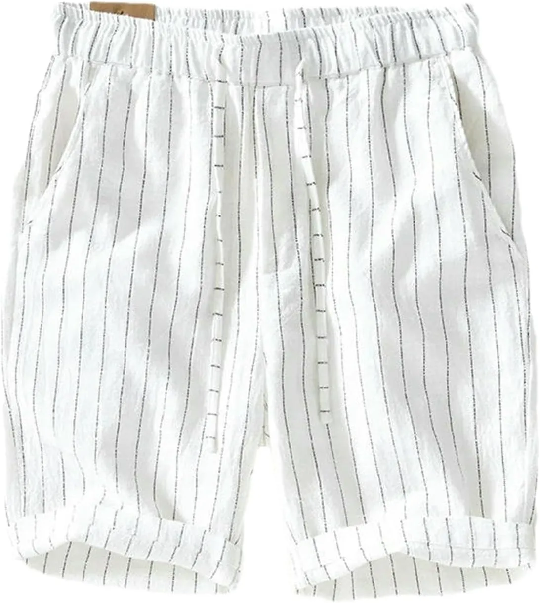 Summer Cotton Linen Shorts Men Casual Breathable Comfortable Striped Drawstring Man Holiday Beach Thin Shorts