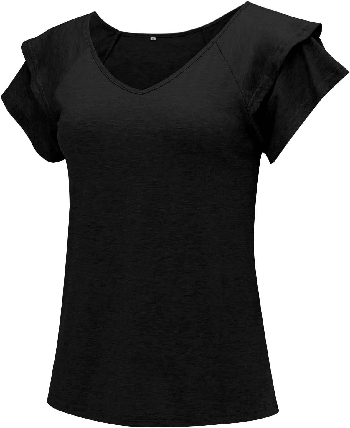 Summer T Shirts for Women V Neck Layered Ruffle Trim Short Sleeve Loose Fit Tees Baggy Lounge Outdoor Running Tops
