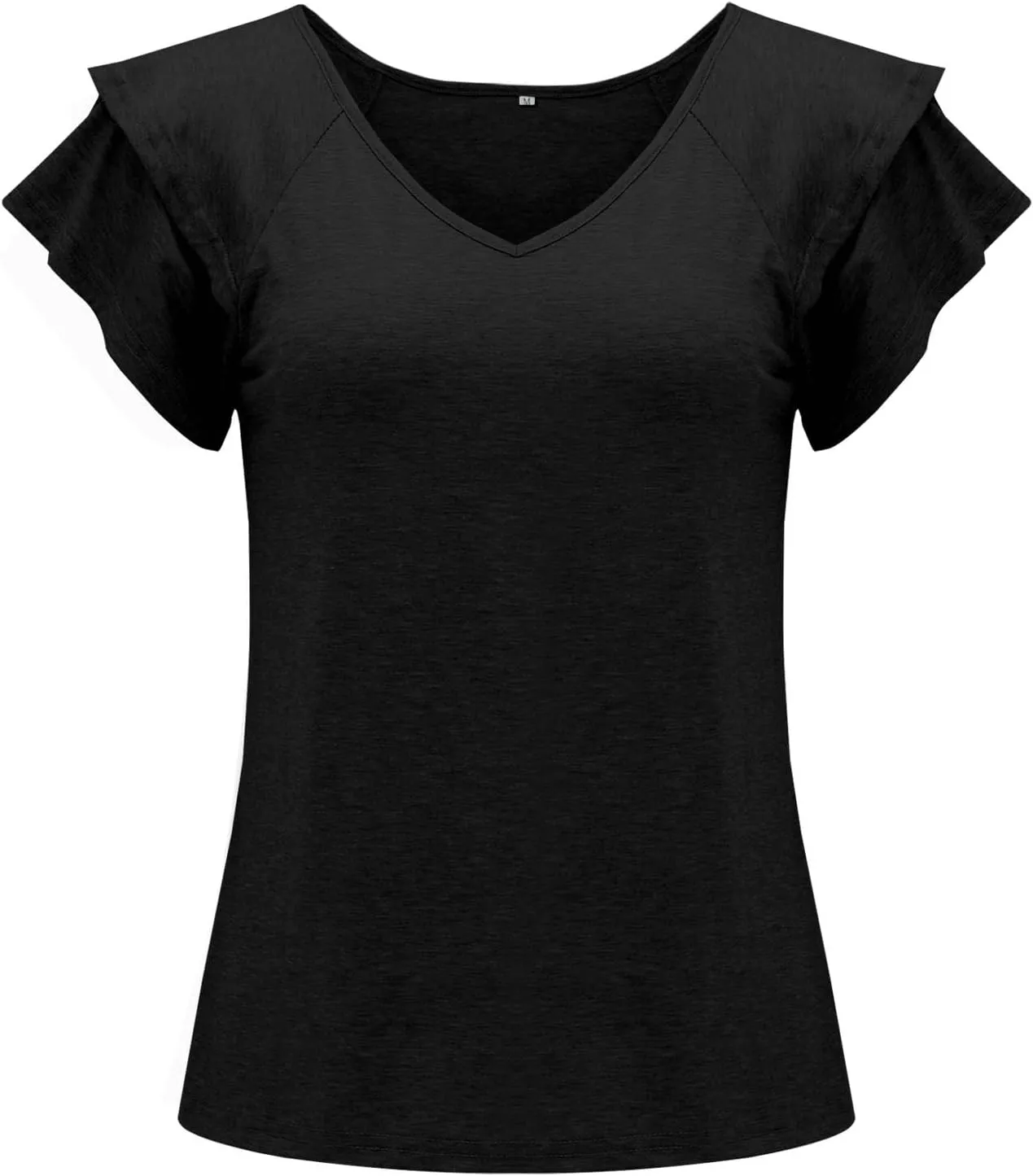 Summer T Shirts for Women V Neck Layered Ruffle Trim Short Sleeve Loose Fit Tees Baggy Lounge Outdoor Running Tops