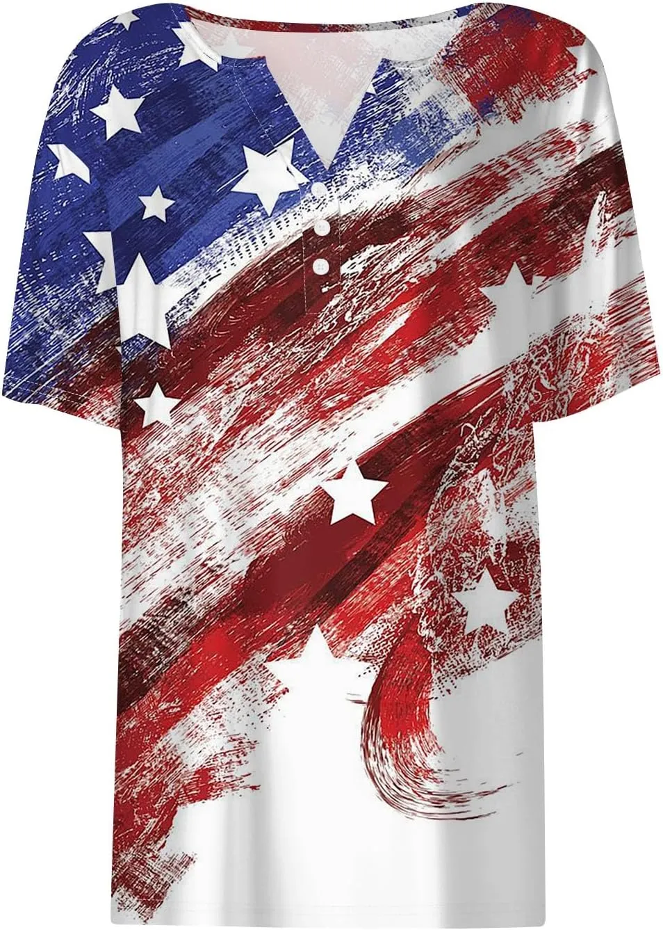 Summer Tops for Women 2024 4th of July Short Sleeve Henley Shirts for Women Button Down Casual American Flag Tops