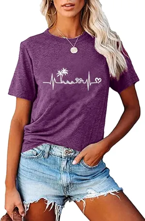 Sun Salt Sand Beach Tshirt for Women Summer Coconut Tree Graphic Casual Short Sleeve Loose Fit Tee Blouses