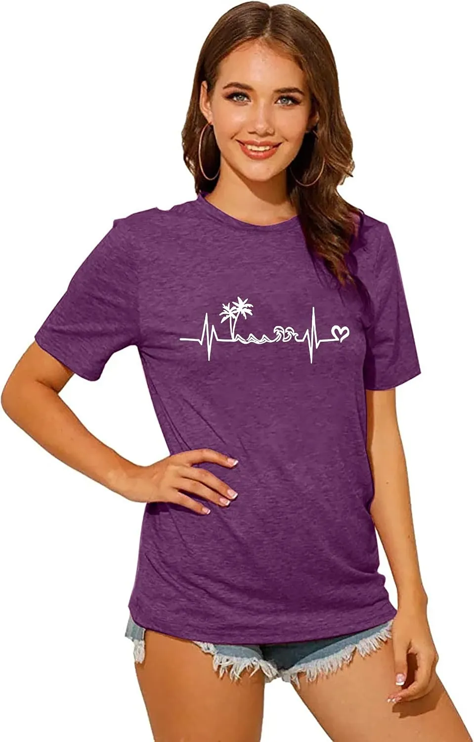 Sun Salt Sand Beach Tshirt for Women Summer Coconut Tree Graphic Casual Short Sleeve Loose Fit Tee Blouses