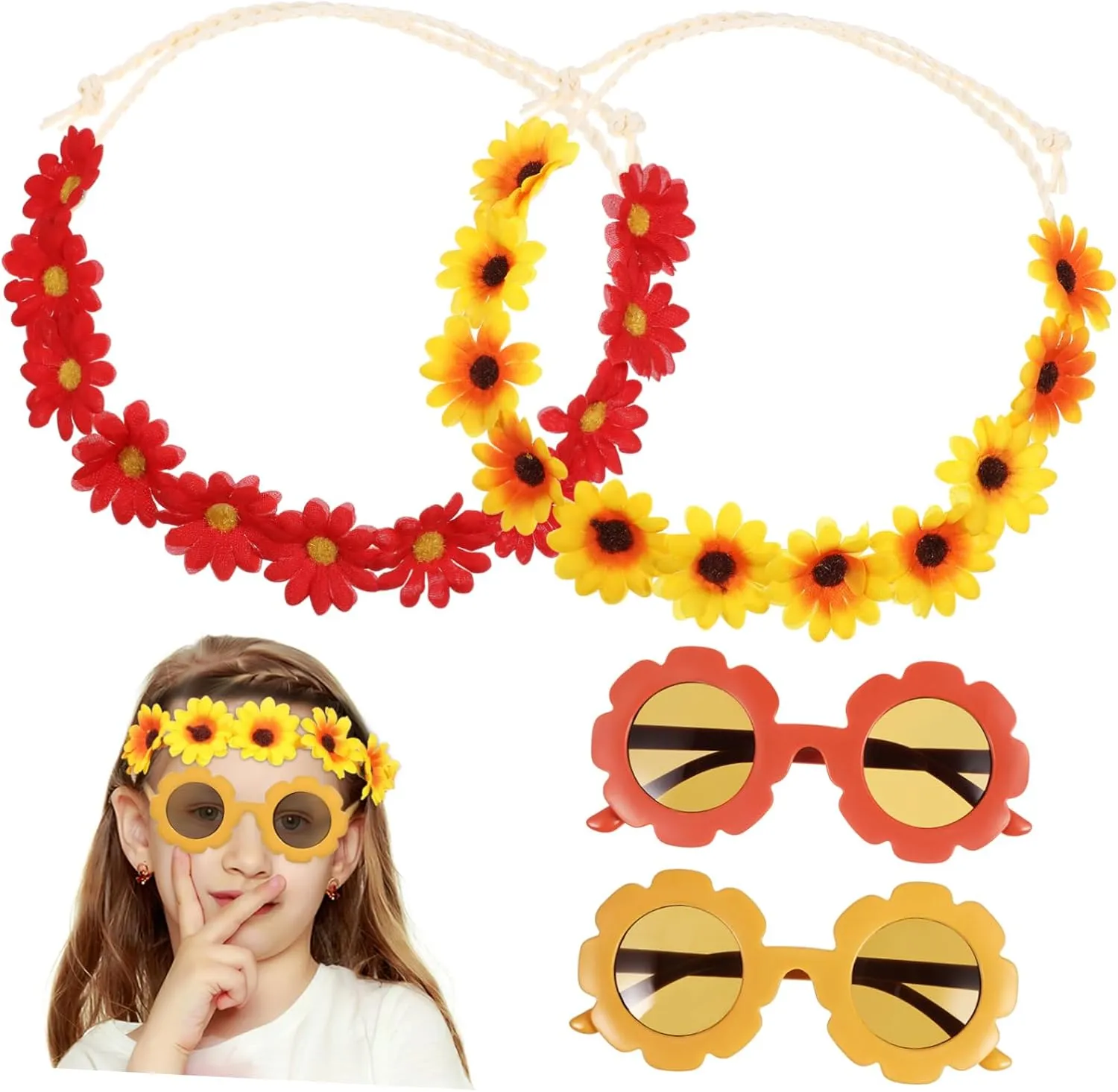 Sunflower Crown Flower Headband Boho Flower Wreath Sunglasses Wedding Decor Accessory