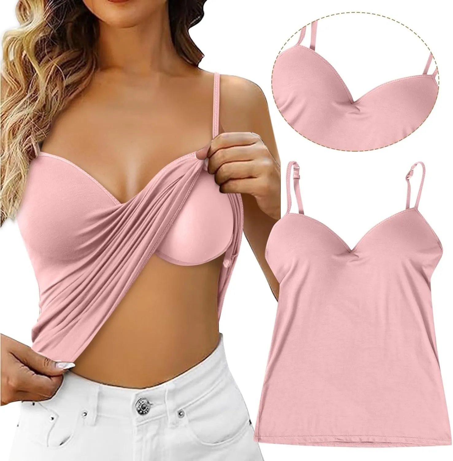 Tank Top with Built in Bra for Women Padded Workout Camisole Tops Spaghetti Strap Cami Shelf Bra Sports Cotton Undershirts