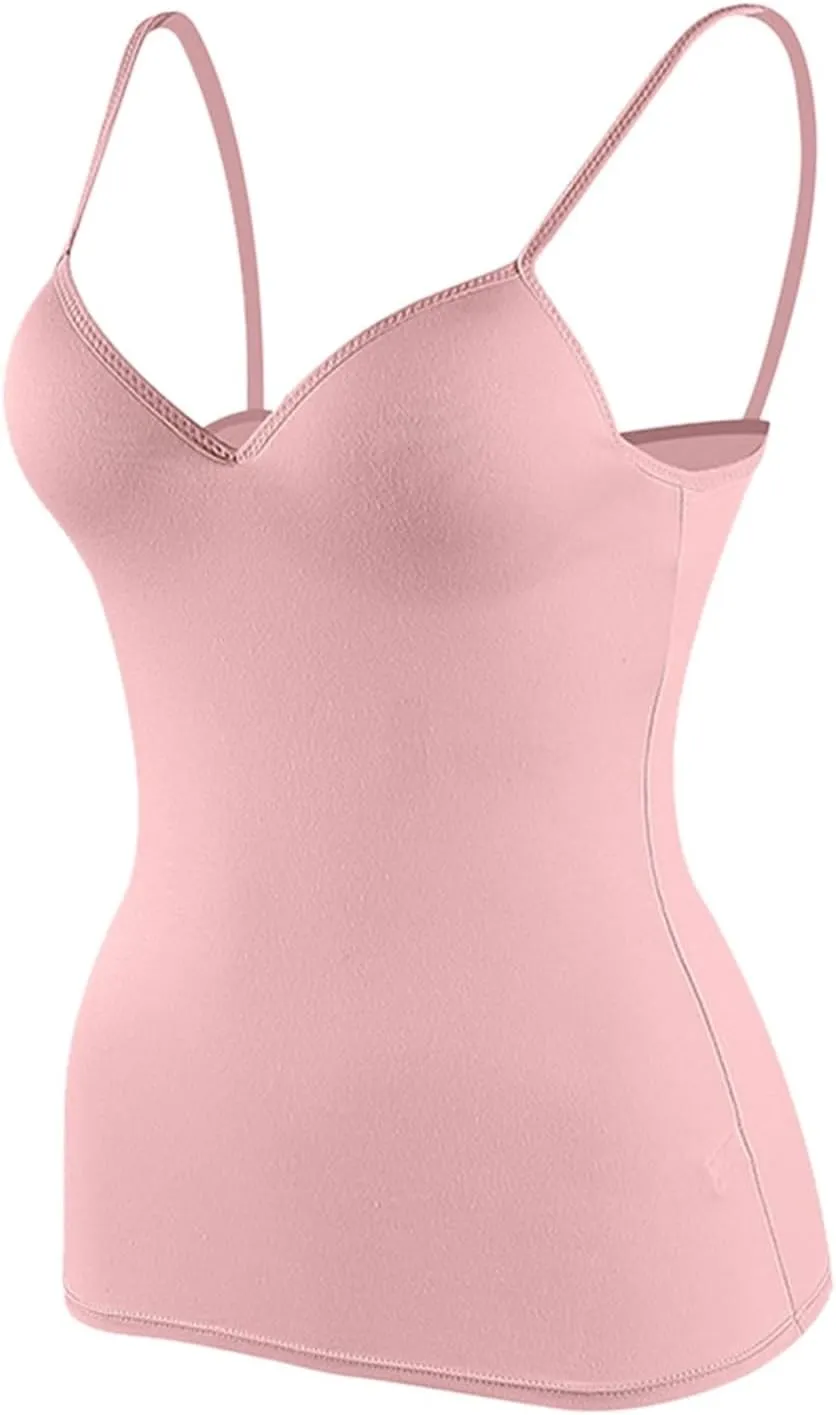 Tank Top with Built in Bra for Women Padded Workout Camisole Tops Spaghetti Strap Cami Shelf Bra Sports Cotton Undershirts