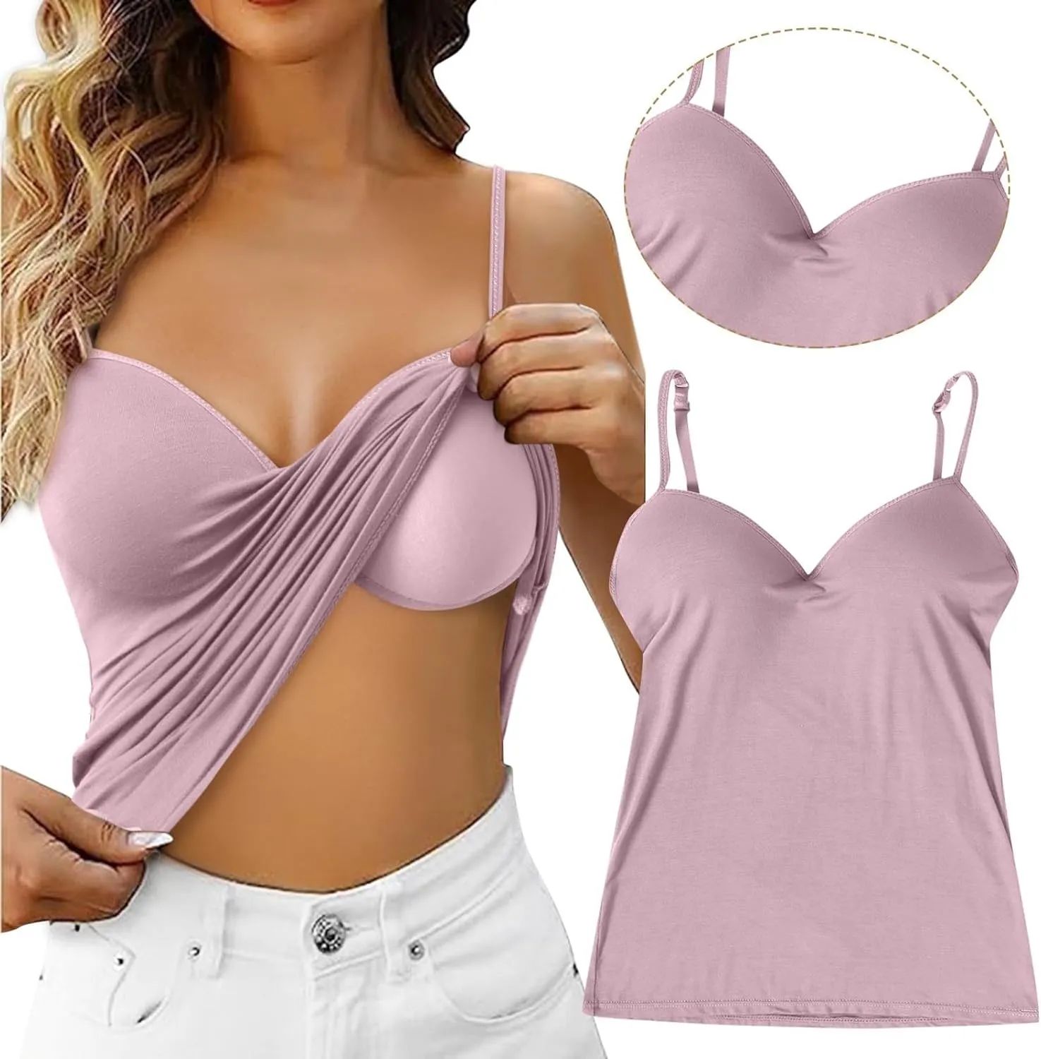 Tank Top with Built in Bra for Women Padded Workout Camisole Tops Spaghetti Strap Cami Shelf Bra Sports Cotton Undershirts