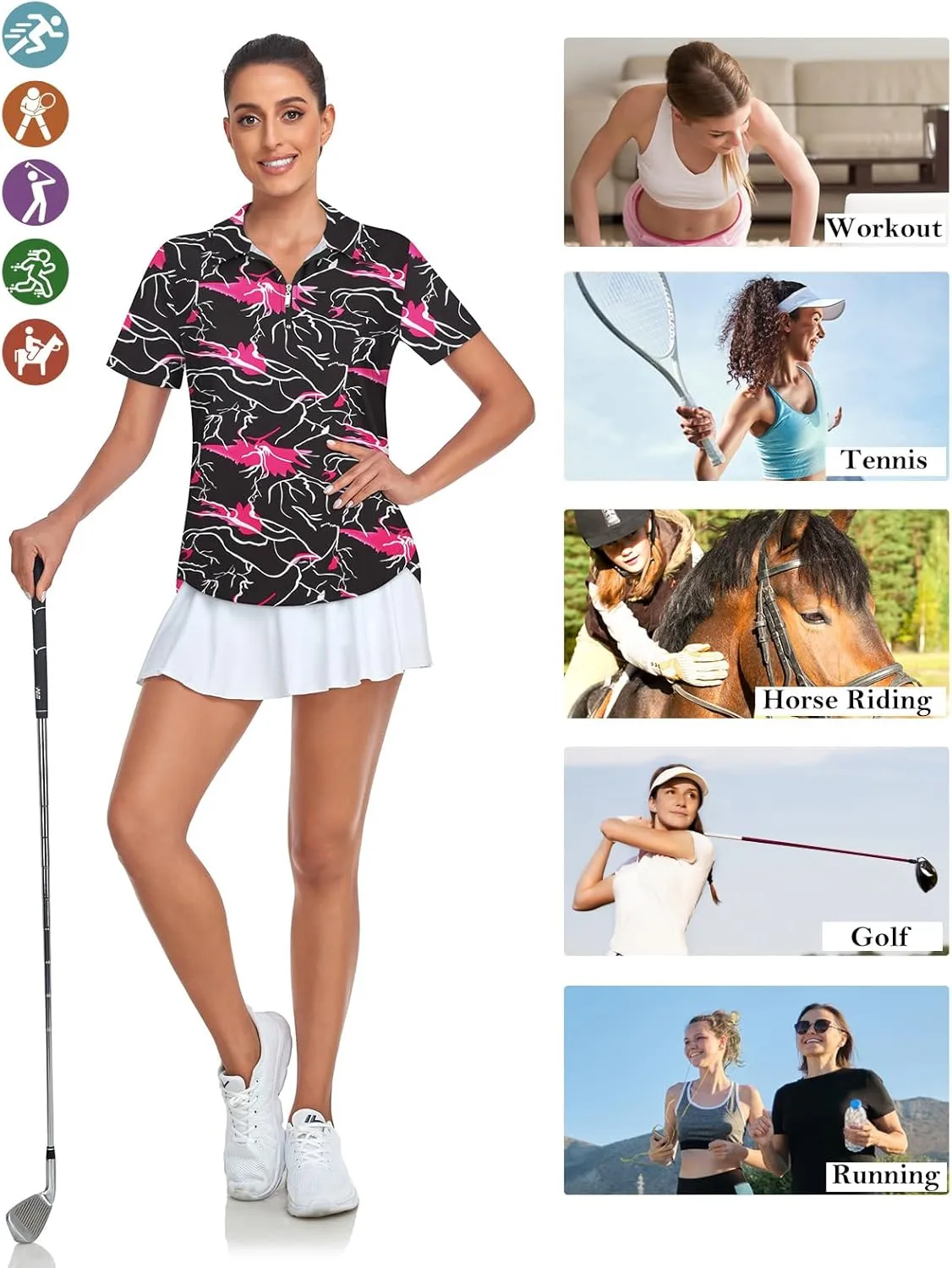 Tanst Sky Women's Golf Polo Shirts Short Sleeve Quarter Zip Pullover Moisture Wicking Workout Tops