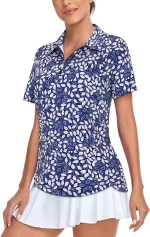 Tanst Sky Women's Golf Polo Shirts Short Sleeve Quarter Zip Pullover Moisture Wicking Workout Tops