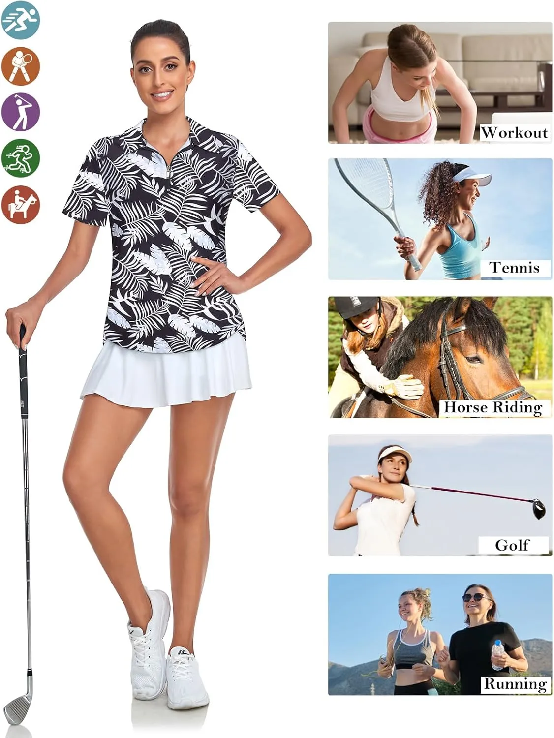 Tanst Sky Women's Golf Polo Shirts Short Sleeve Quarter Zip Pullover Moisture Wicking Workout Tops