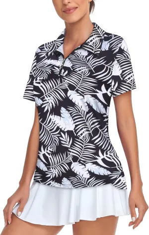 Tanst Sky Women's Golf Polo Shirts Short Sleeve Quarter Zip Pullover Moisture Wicking Workout Tops