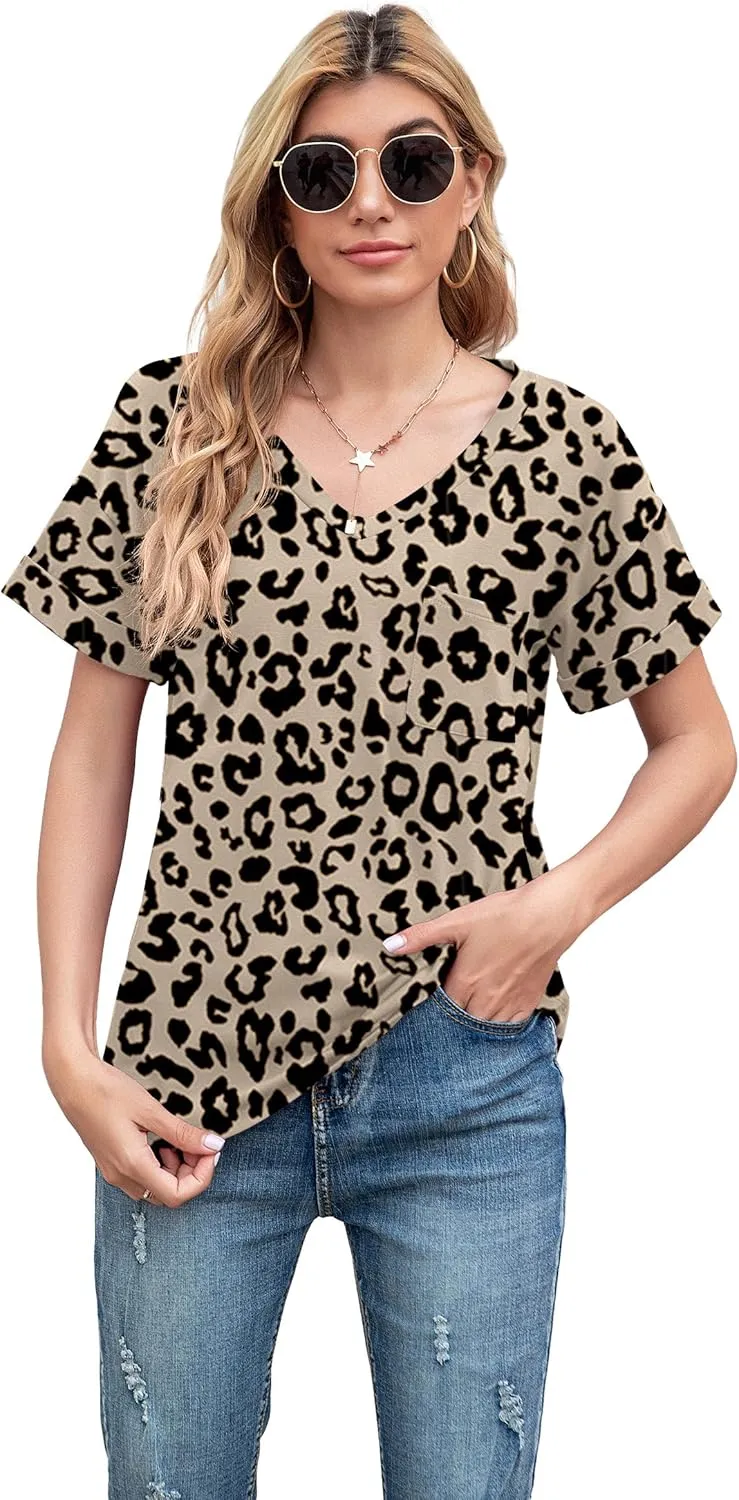 TASAMO Women's Short Sleeve V-Neck Shirts Loose Casual Tee T-Shirt Basic Tops