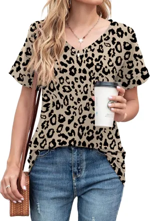 TASAMO Women's Short Sleeve V-Neck Shirts Loose Casual Tee T-Shirt Basic Tops