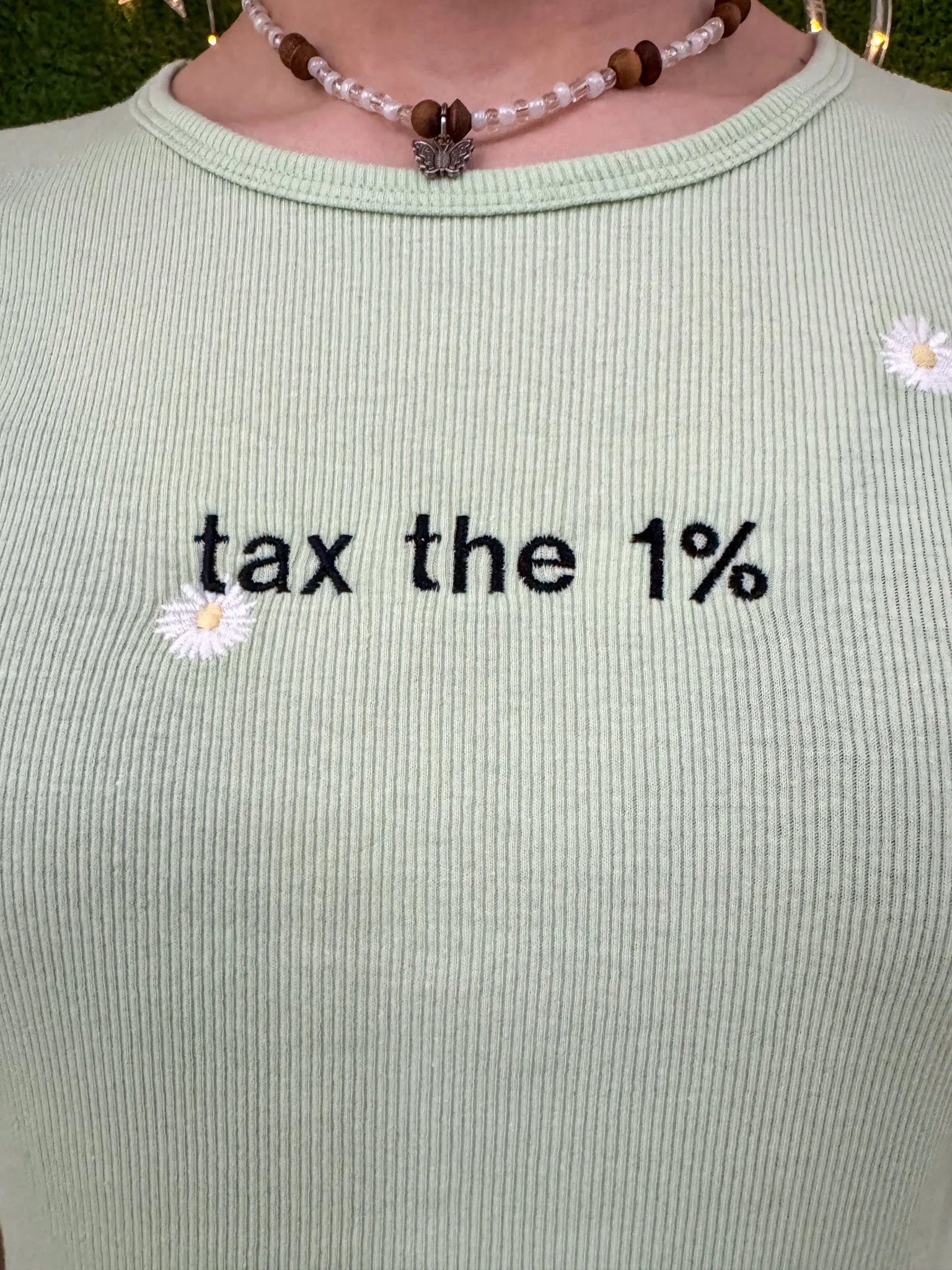 Tax the 1% Pastel Flower Scalloped Edge Tee S