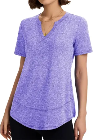 TCOT Women's Short Sleeve Workout Tops Loose Fit Athletic Tees V Neck Running Shirts Yoga Tee Gym Shirts