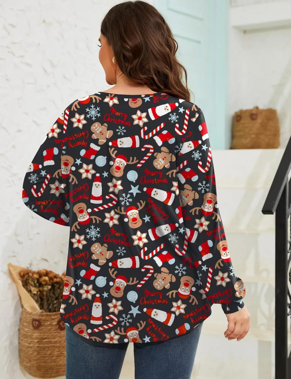 TFSDOD Women Plus Size Tops Long Sleeve Shirts V Neck Pleated Keyhole Blouse Loose Work Tunic Tee 1X-5X