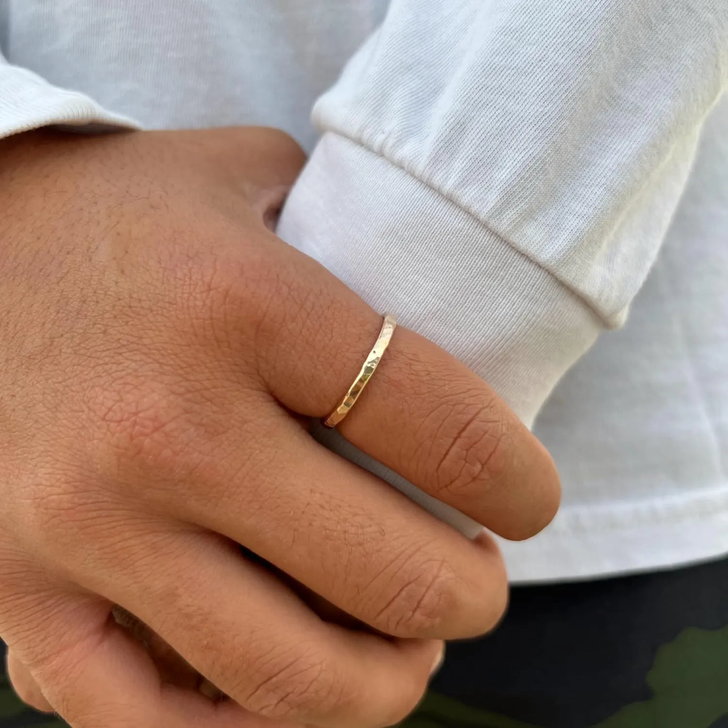 Thick Hammered Stackable Ring Chunky Gold Band | Gold Hammered Thumb Ring | Large Band Gold Ring for Women | Handmade Gold Jewelry | Thick Stackable Ring | Long Lasting Gold Ring (Size 11)