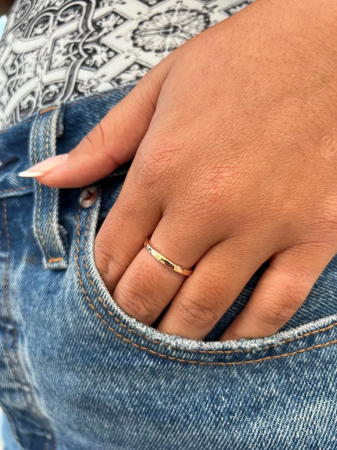 Thick Hammered Stackable Ring Chunky Gold Band | Gold Hammered Thumb Ring | Large Band Gold Ring for Women | Handmade Gold Jewelry | Thick Stackable Ring | Long Lasting Gold Ring (Size 11)