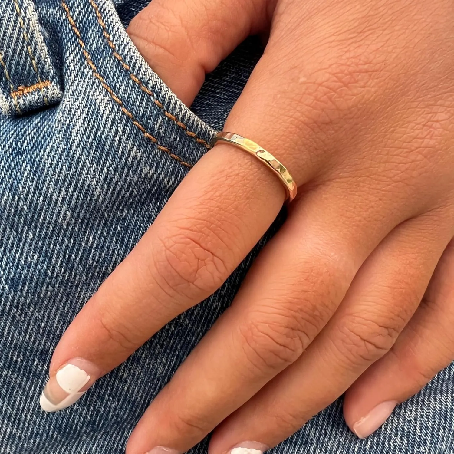 Thick Hammered Stackable Ring Chunky Gold Band | Gold Hammered Thumb Ring | Large Band Gold Ring for Women | Handmade Gold Jewelry | Thick Stackable Ring | Long Lasting Gold Ring (Size 11)