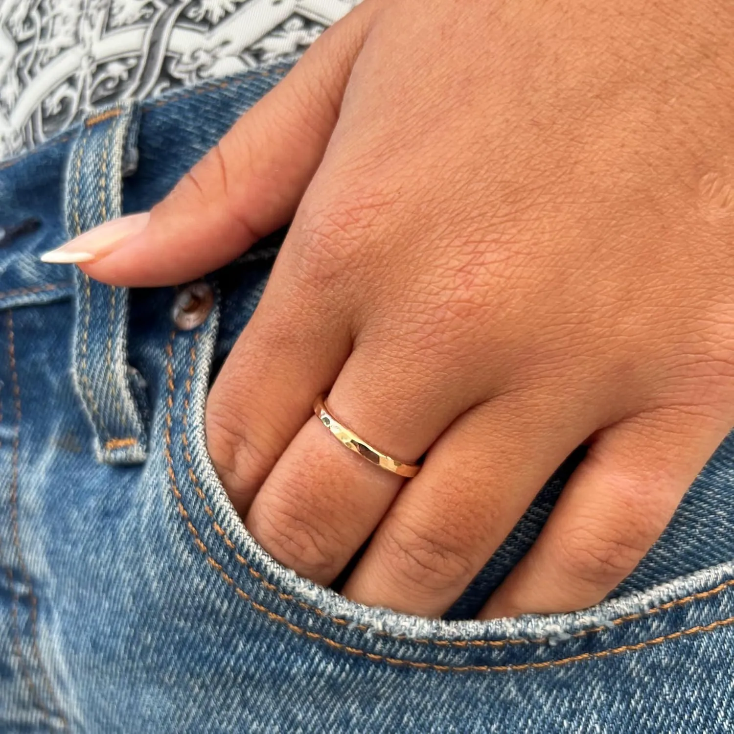 Thick Hammered Stackable Ring Chunky Gold Band | Gold Hammered Thumb Ring | Large Band Gold Ring for Women | Handmade Gold Jewelry | Thick Stackable Ring | Long Lasting Gold Ring (Size 11)