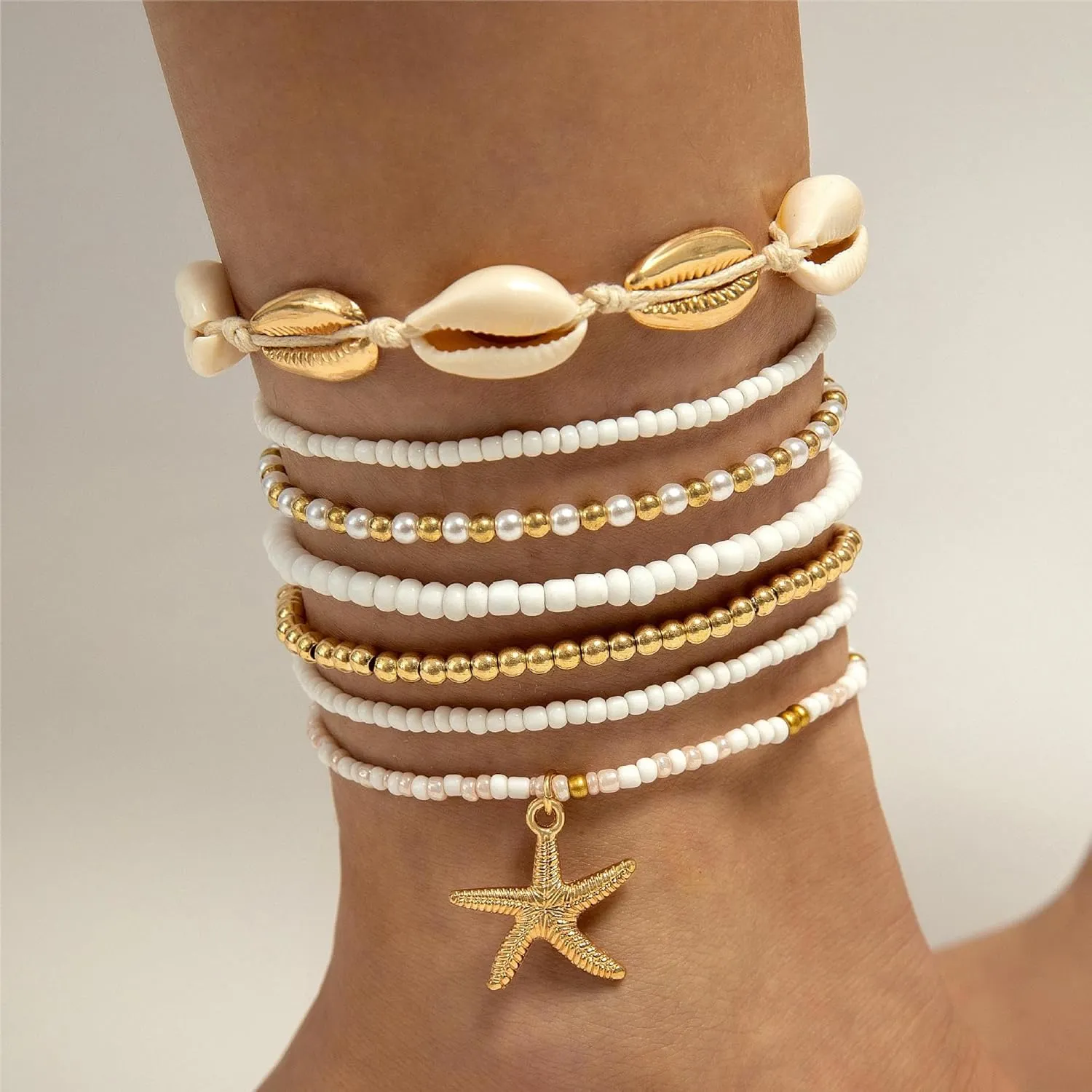 Todenb Seashell Anklets for Women Colorful Starfish Mermaid Ankle Bracelet Fashion Shell Beaded Anklet Set Boho Beachy Seashell Ankle Bracelet for Women Waterproof Hawaii Summer Mermaid Jewelry