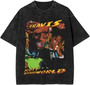 Travis Rapper Scott Men's Vintage Oversized T Shirt Stylish Crew Neck Short Sleeve T-Shirts Unisex