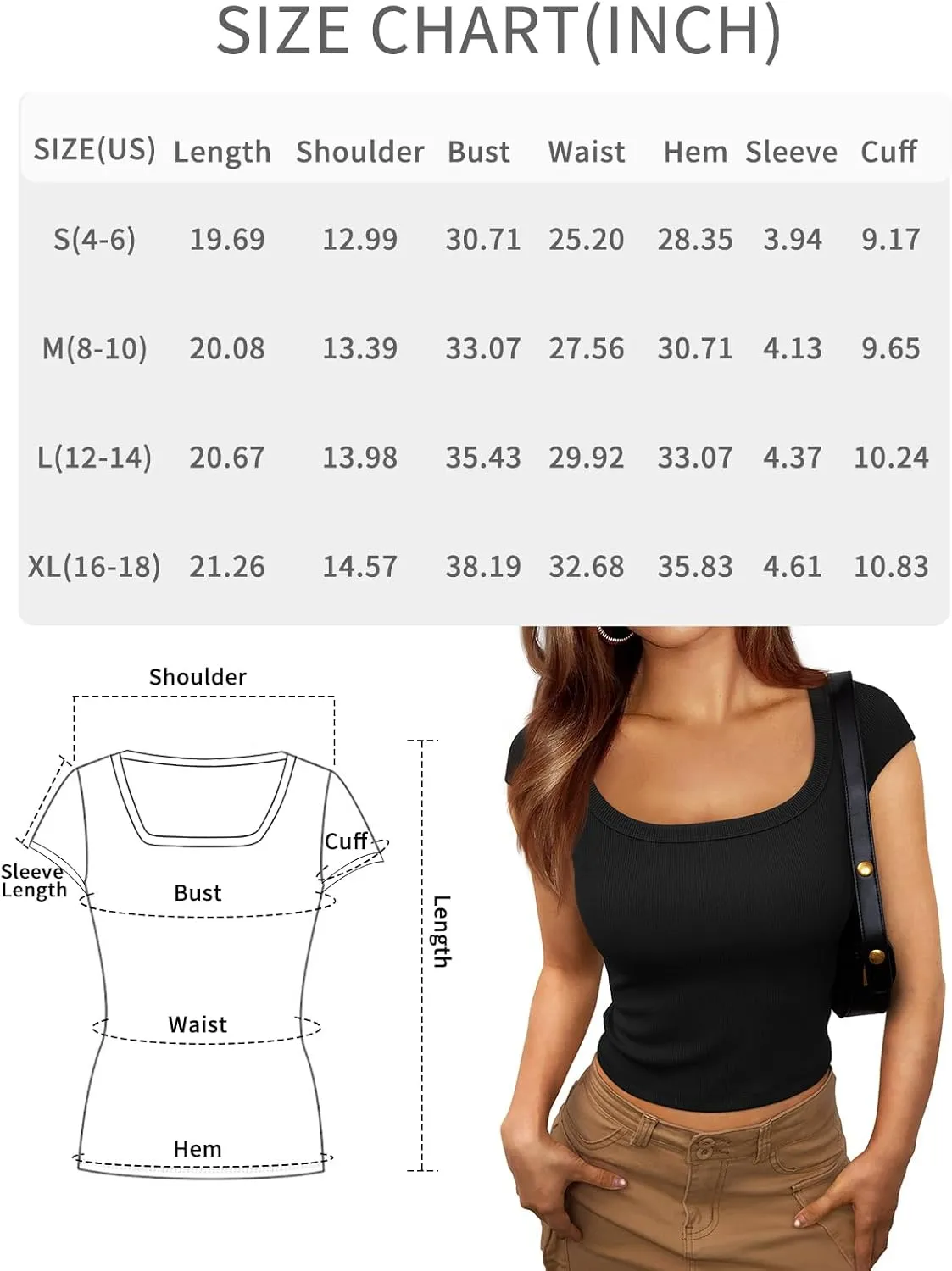 Trendy Queen Womens Square Neck Ribbed Basic Going Out Crop Tops Cap Sleeve T Shirts Summer Clothes 2025