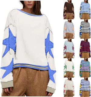 Trendy Sweatshirt for Women Cute Star Matching Hoodies Novelty Inside-Out Sweater Fall Long Sleeve Tops