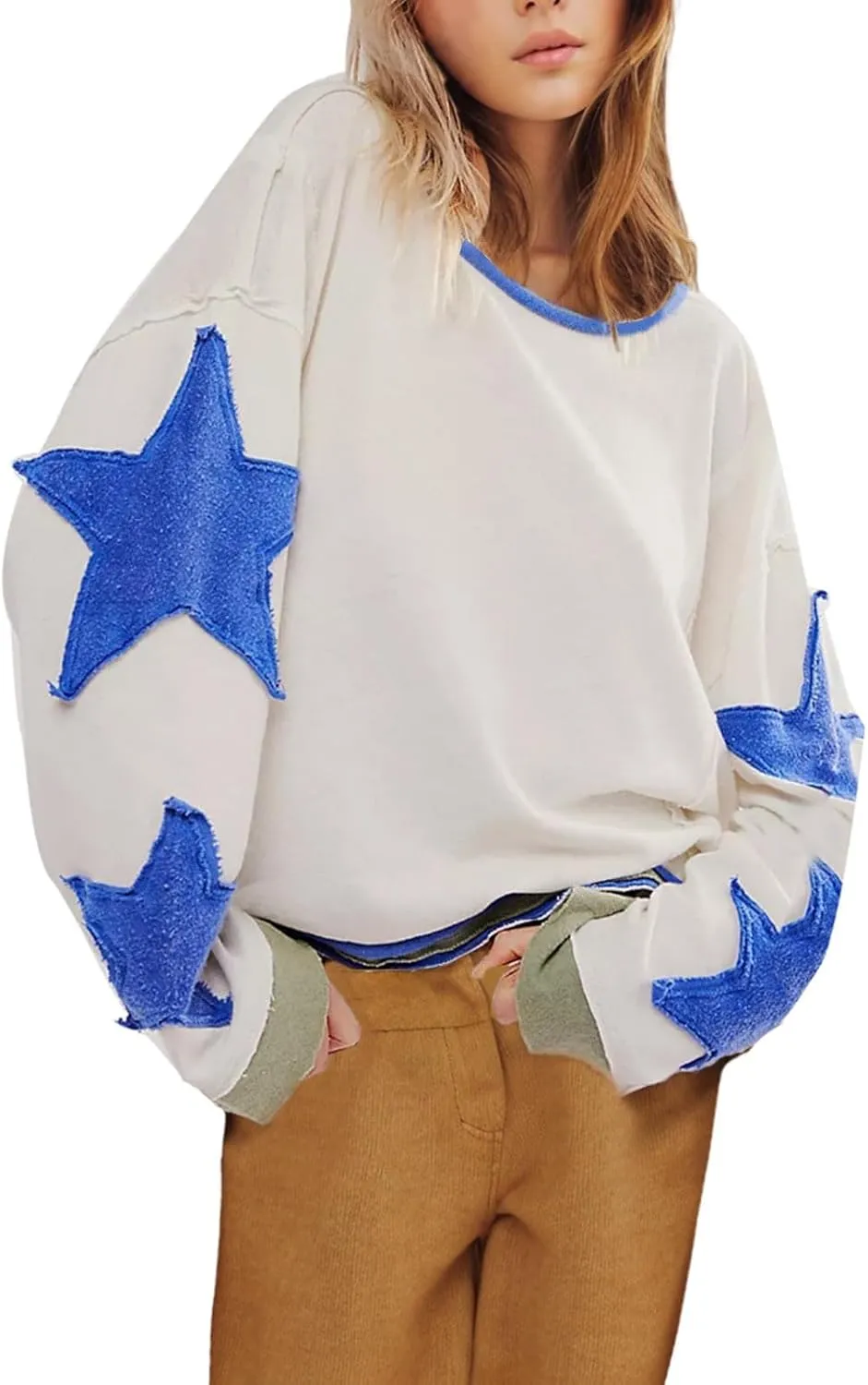 Trendy Sweatshirt for Women Cute Star Matching Hoodies Novelty Inside-Out Sweater Fall Long Sleeve Tops