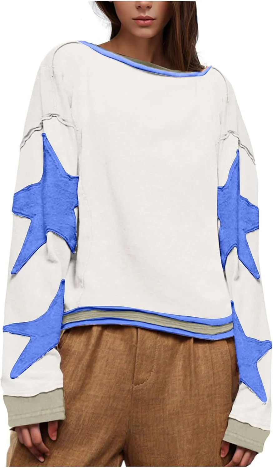Trendy Sweatshirt for Women Cute Star Matching Hoodies Novelty Inside-Out Sweater Fall Long Sleeve Tops