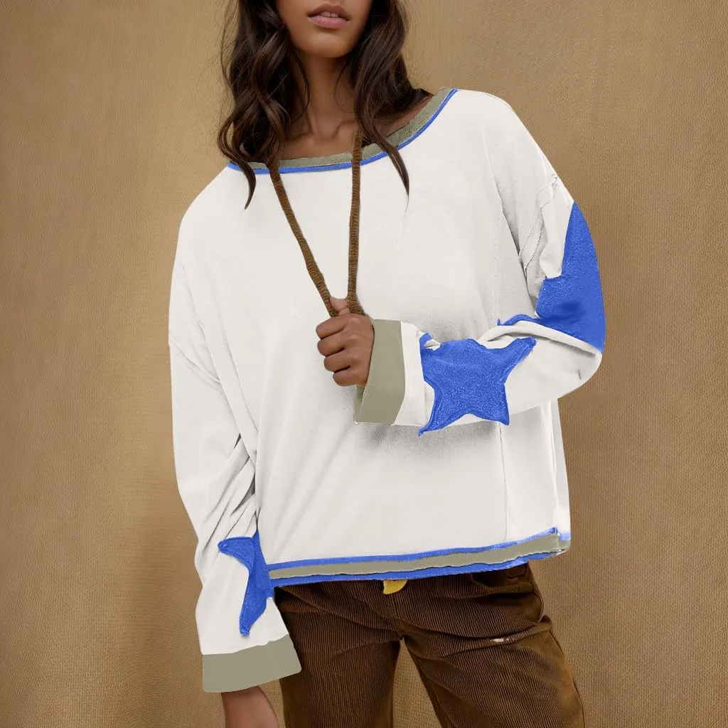 Trendy Sweatshirt for Women Cute Star Matching Hoodies Novelty Inside-Out Sweater Fall Long Sleeve Tops