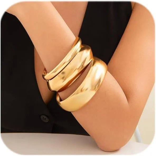 Trendy Wide Chunky Cuff Bangles Bracelet Chunky Gold Bangle Bracelets Gold Stackable Bracelets Jewelry for Women