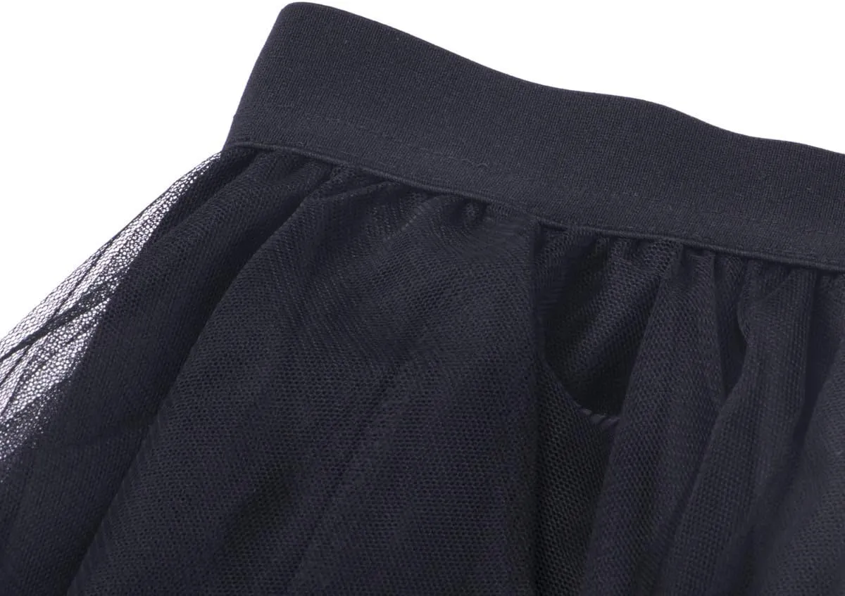 Tulle Skirt for Women Asymmetrical Pleated Tutu Midi Skirt Casual Cocktail Party Beach Elastic Waist Mesh Layered Skirts