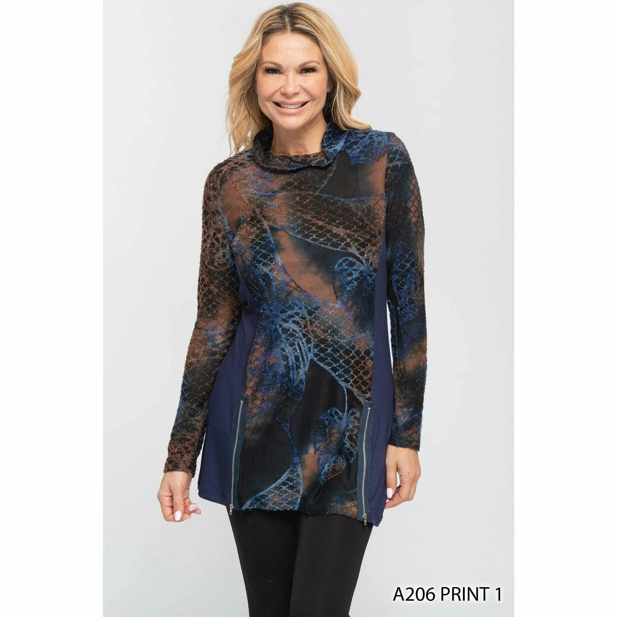 Tunic - Mixed Media - Blue/Brown