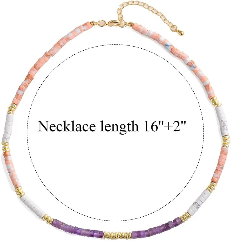 UEUC Healing Stone Beaded Choker Necklace for Women, Spiritual Crystal Gemstones Necklace for Anxiety Relief, Summer Beach Handmade Minimalist Necklace with Meaning Card
