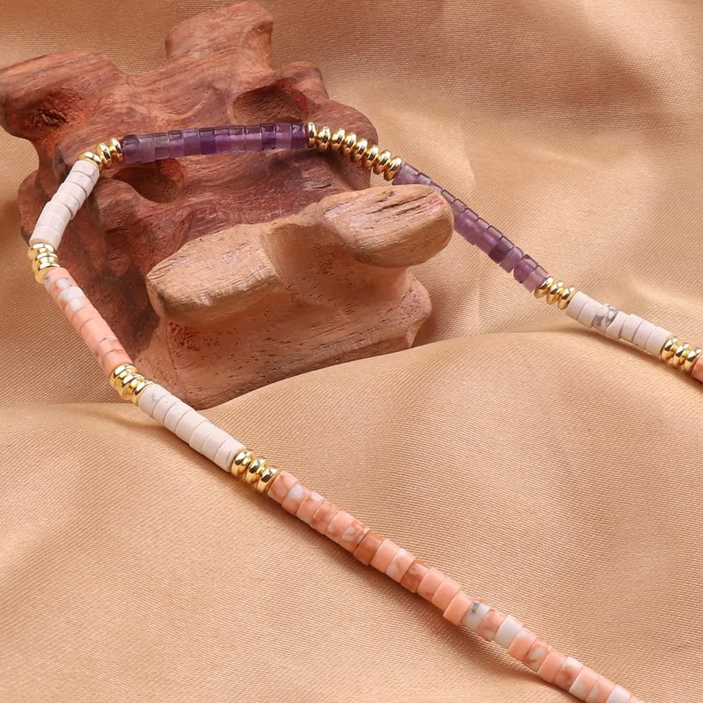 UEUC Healing Stone Beaded Choker Necklace for Women, Spiritual Crystal Gemstones Necklace for Anxiety Relief, Summer Beach Handmade Minimalist Necklace with Meaning Card