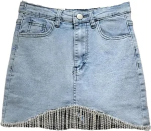 UIOKLMJH High Waisted Denim Skirt for Women Spring Busienss Office Irregular Tassel Wrap Hip Mini Skirt