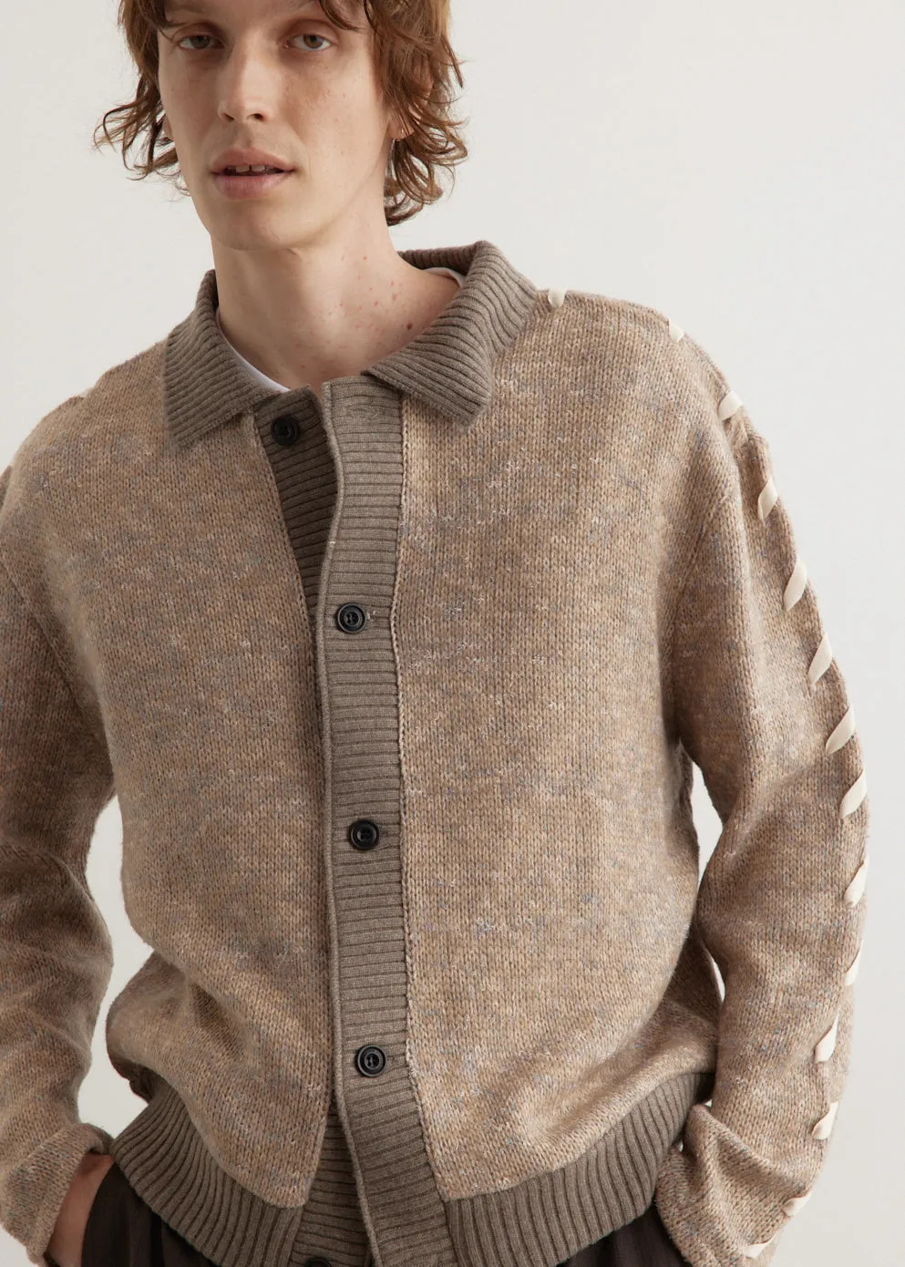 Unbleached Lace Up Cardigan