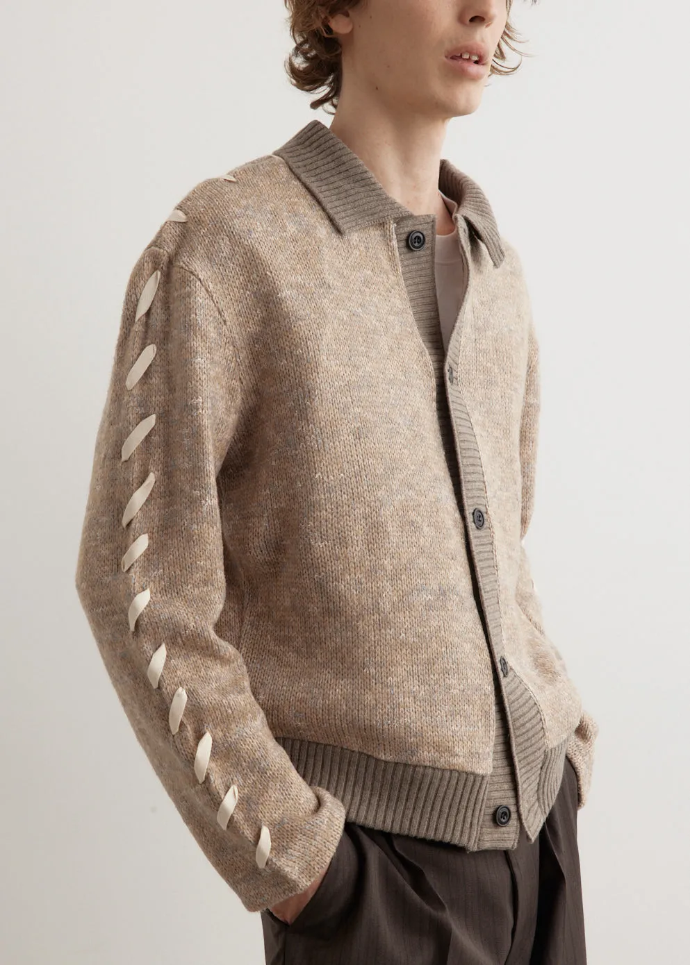 Unbleached Lace Up Cardigan