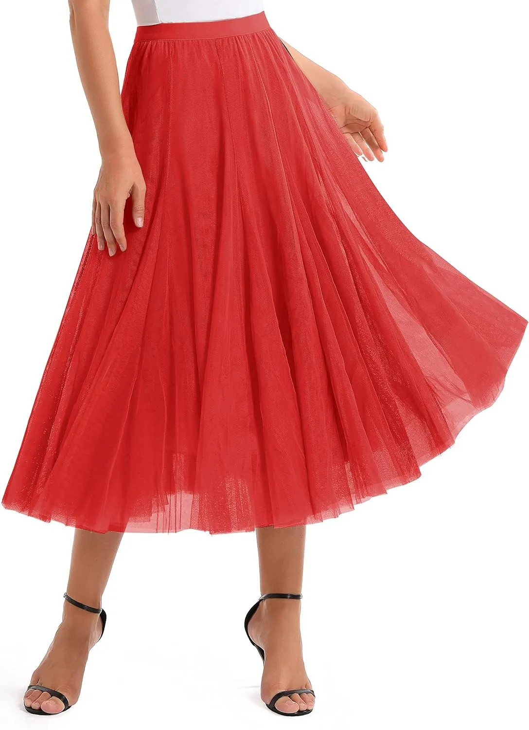 Urban CoCo Women's Faux Suede Elastic Waist Midi Long Skirt A Line Women Flowy Fall Winter Skirts