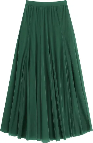 Urban CoCo Women's Tulle Skirt Elastic High Waist Layered Pleated Mesh Flowy A-line Midi Skirt
