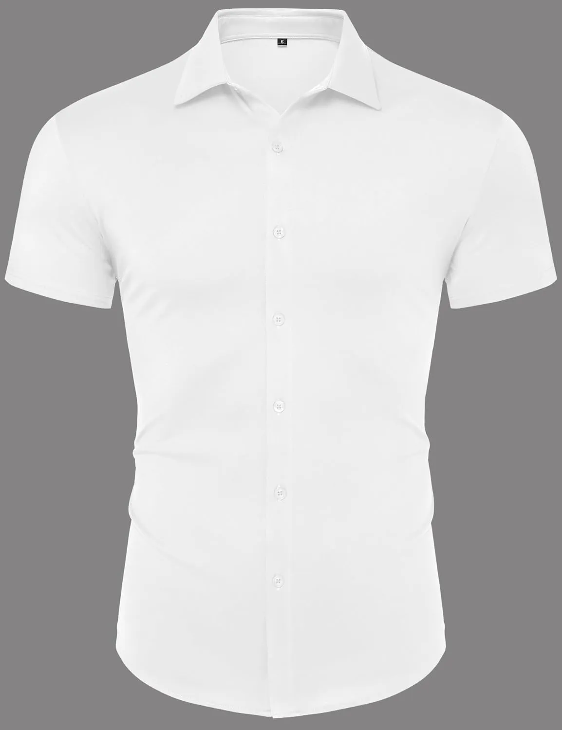 URRU Men's Muscle Dress Shirts Slim Fit Stretch Wrinkle Free Short Sleeve Casual Button Down Shirts