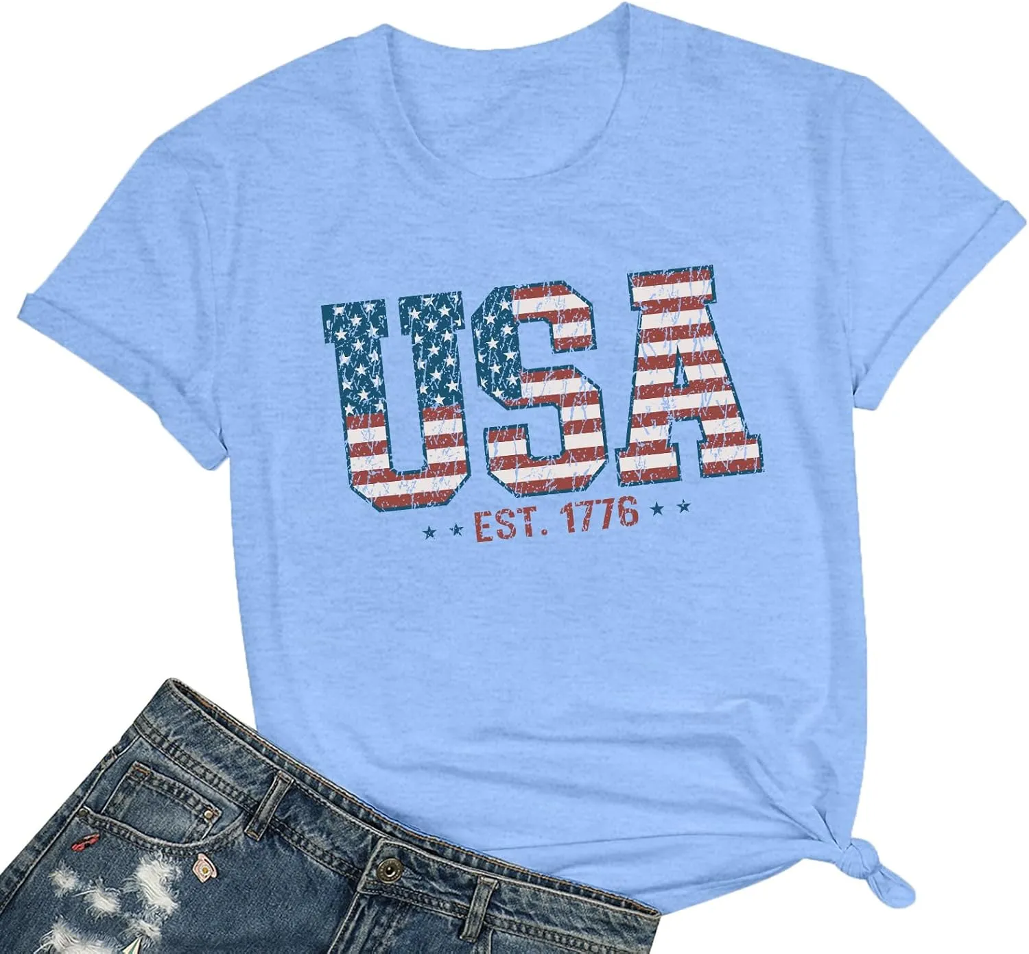 USA Flag Tee Shirt Women 4th of July Gift T Shirt Casual Short Sleeve American Proud T-Shirt Tops